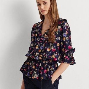 Lauren Ralph Lauren Petite M Floral Peplum Blouse Shirt Top NWT